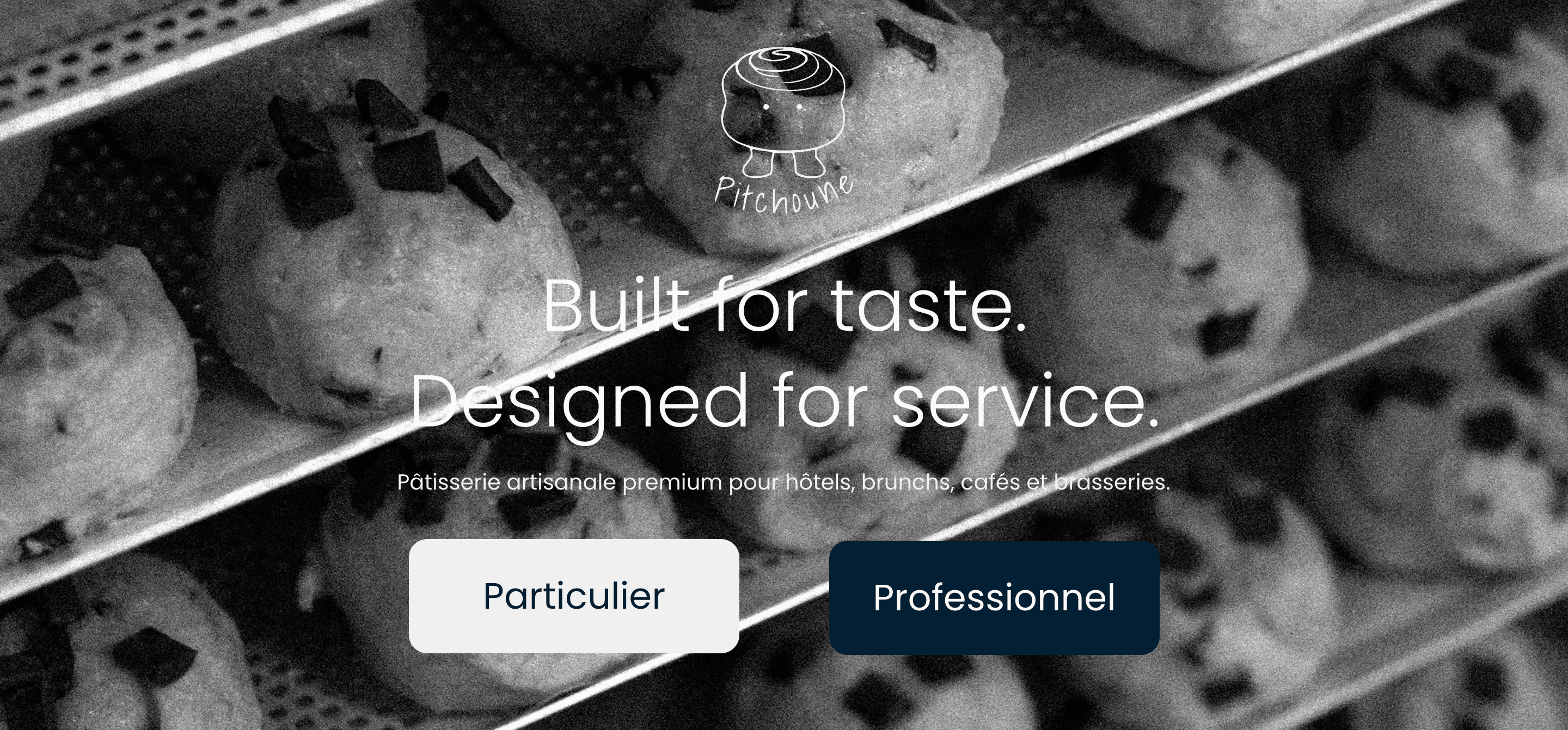 Page d'accueil du site Pitchoune, pâtisserie artisanale B2B à Bruxelles